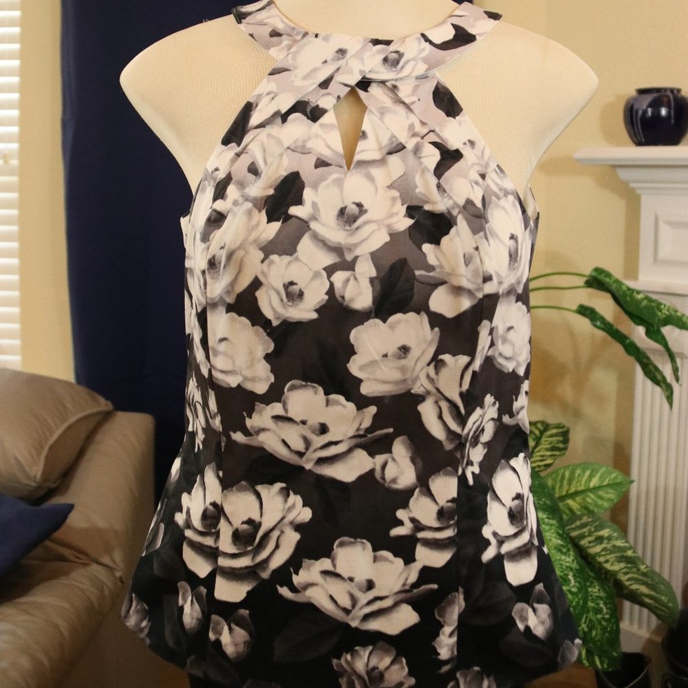 White, Black and Grey Floral Top